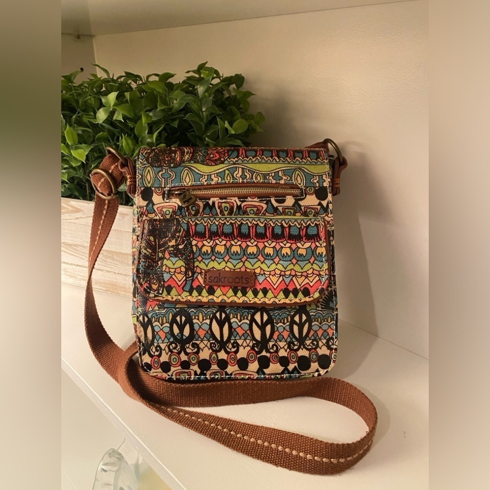 Sakroots Boho Festival Coated Canvas Small Flap Messenger Crossbody Bag Purse - Picture 2 of 16